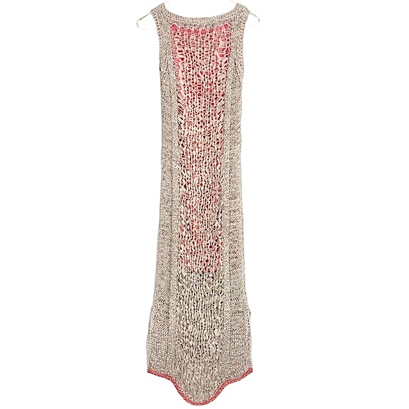 RACHEL ROY Taupe Open Knit Crochet Midi Tank Dress w/ Coral & Metallic Copper - Picture 6 of 8